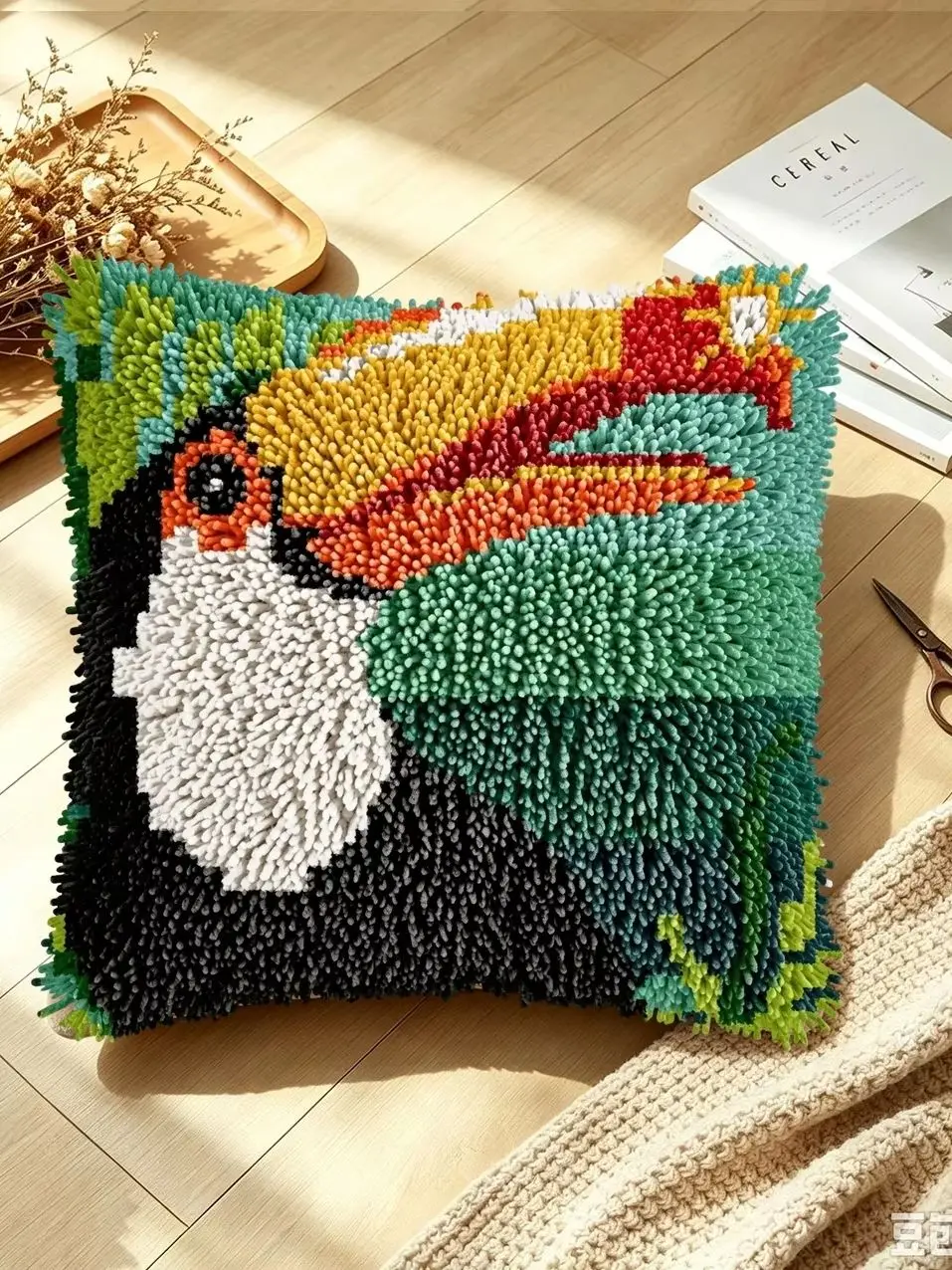 1 Set Toucan Knoten-Kissen-Set mit Häkelnadel, Kissenbezug-Set für Handarbeiten, Häkelnadel-Sets, DIY, anfängerfreundliche Stickerei – Detail 1
