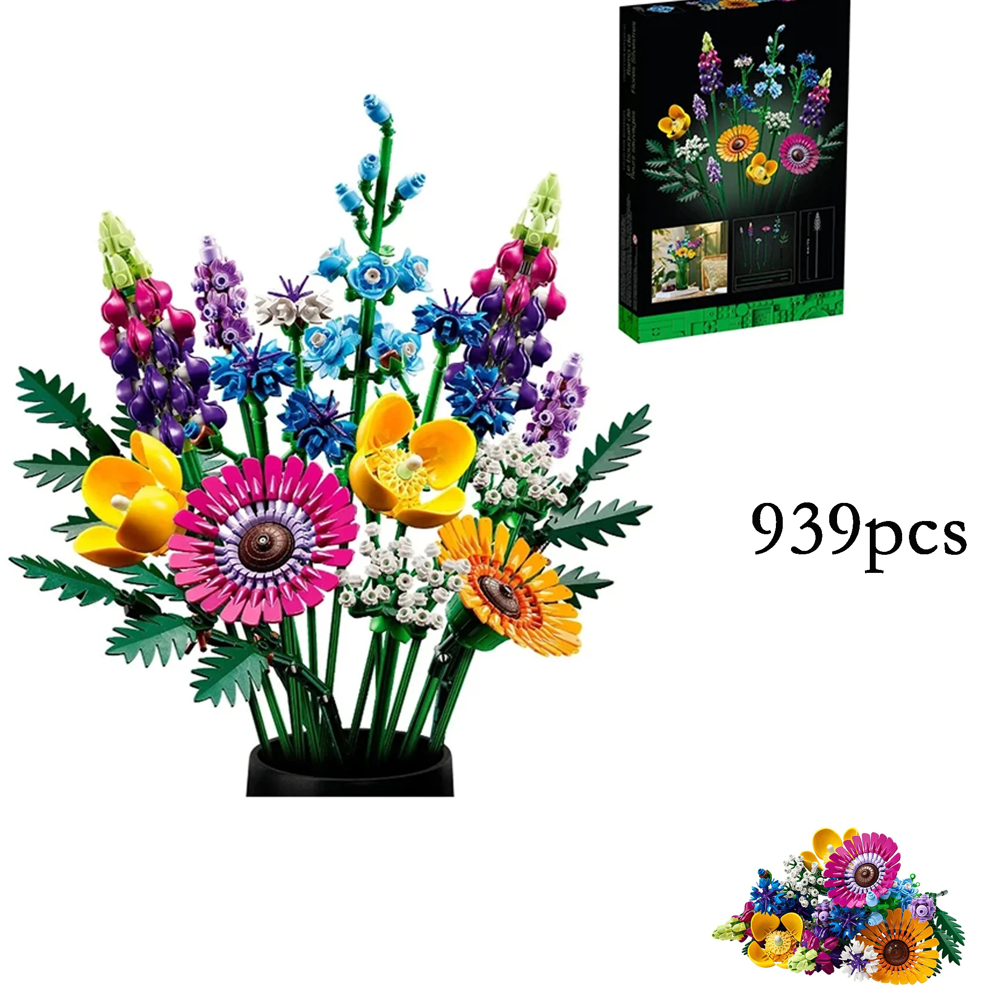 939pcs Wildflower Bouquet Home Official Business Decoration Building Blocks Creative Plant Series Giving Girlfriends Gifts 10313