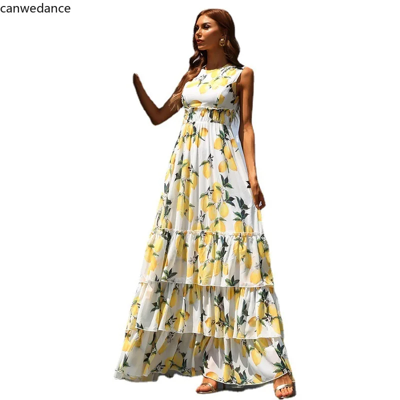 Boho Maxi ชุดชีฟองผู้หญิงจีบชุดชุดราตรีพิมพ์ Robe Longue Femme ใหม่มาถึง2022ผู้หญิงชุด