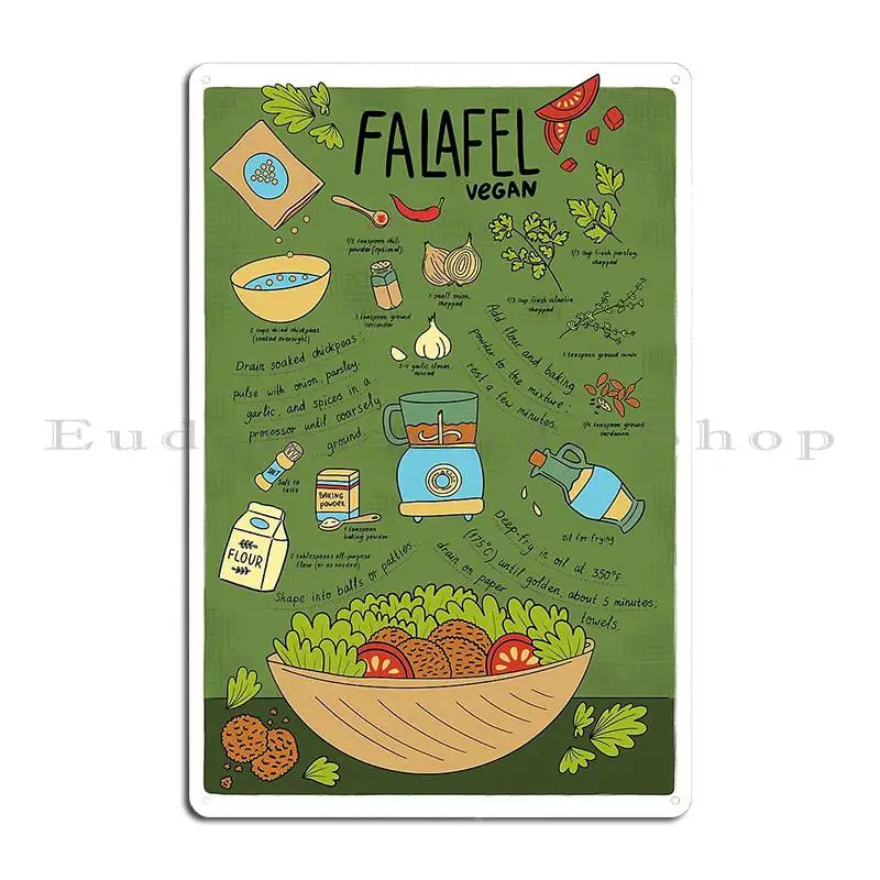 Falafel Recipe Poster Vegan Forestwitchshop Metal Plaque Retro Garage Designing Customize Printing Tin Sign Poster