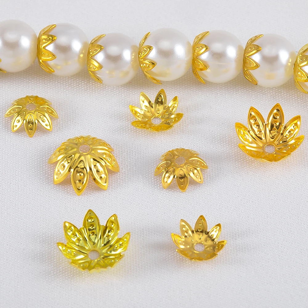 100/200 pièces Capuchons de perles en métal filigrané en forme de pétale de lotus, entretoises 8mm 10mm, accessoires pour la fabrication de bijoux DIY, vente en gros