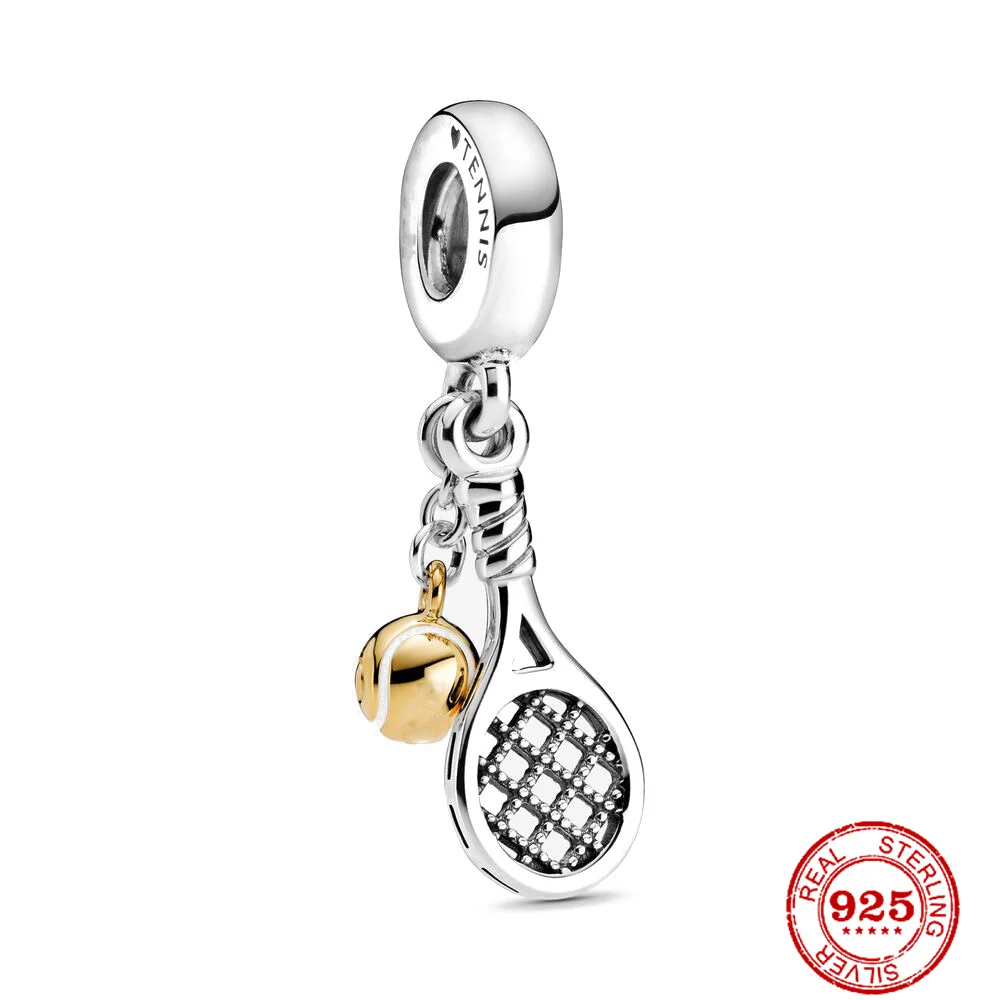 Hot Sale 925 Sterling Silver Badminton Baseball Dumbbel Sports Charms Beads Dangle Fit Original Pendant Bangle DIY Jewelry Gift