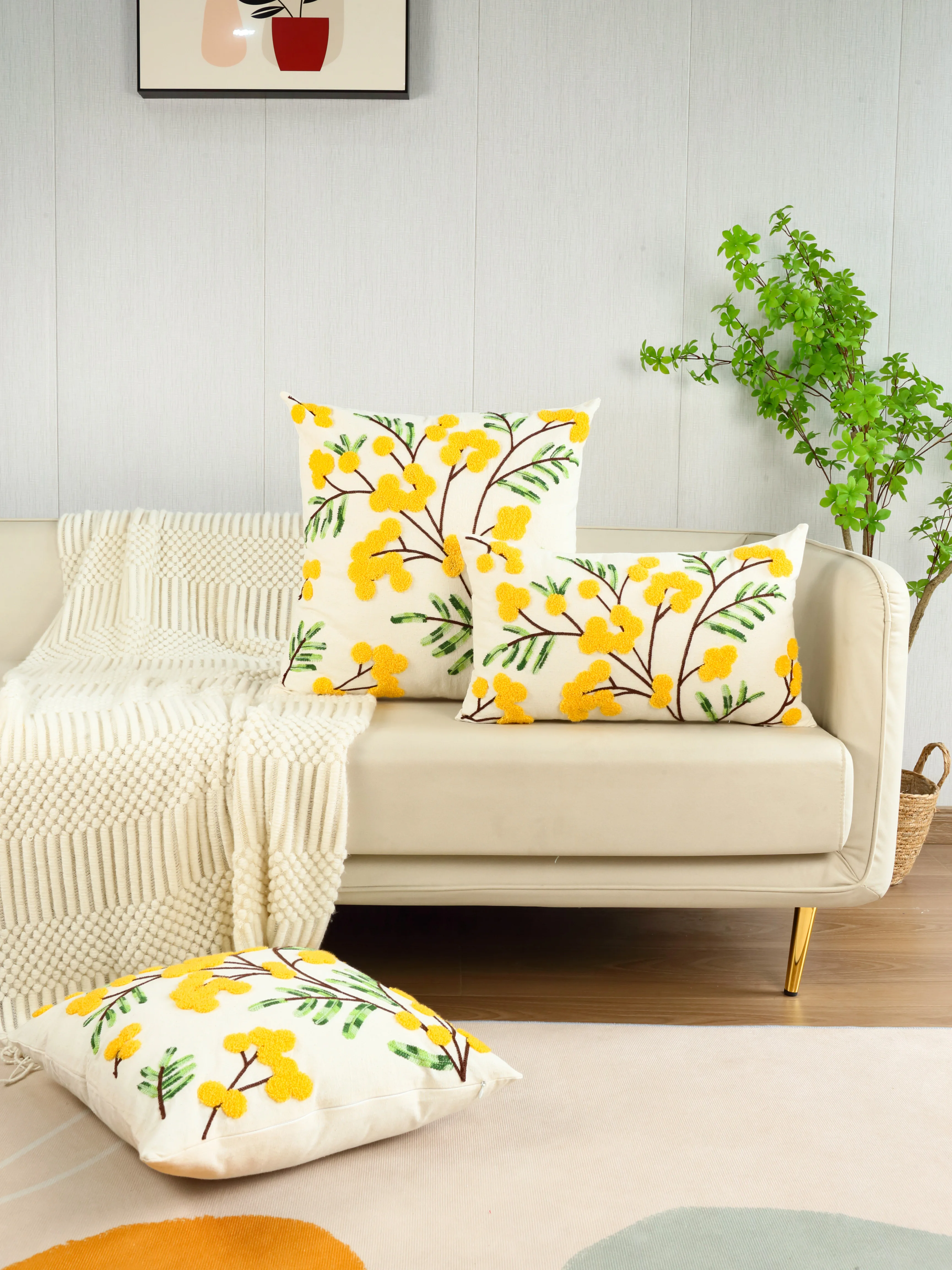 1pc, Flower Embroidery Pattern Throw Pillow Cover Pillowcase Cushion Cover for Home Bed Room Couch Sofa Decorations