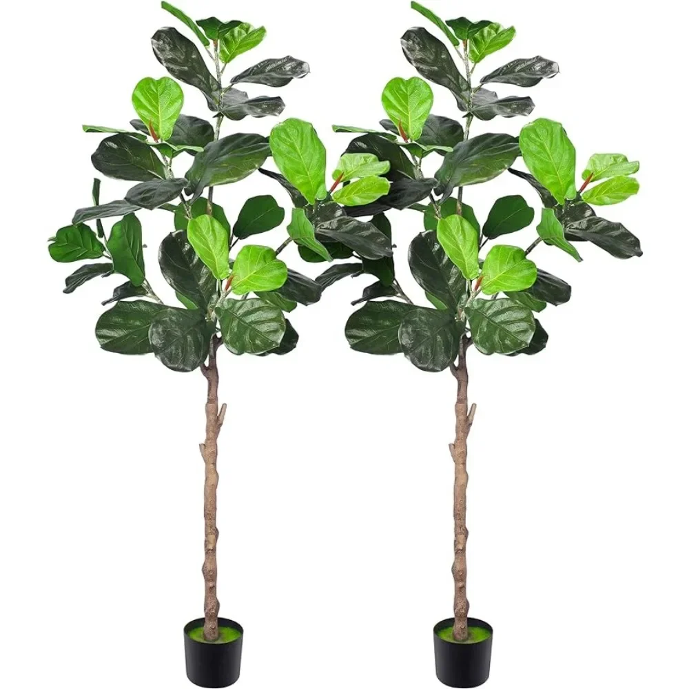 

Faux Plants Fiddle Leaf Fig Tree - 63'' Tall Fake Ficus Lyrata Plants With Pots Home Garden Decorations Artificial Plant Decor