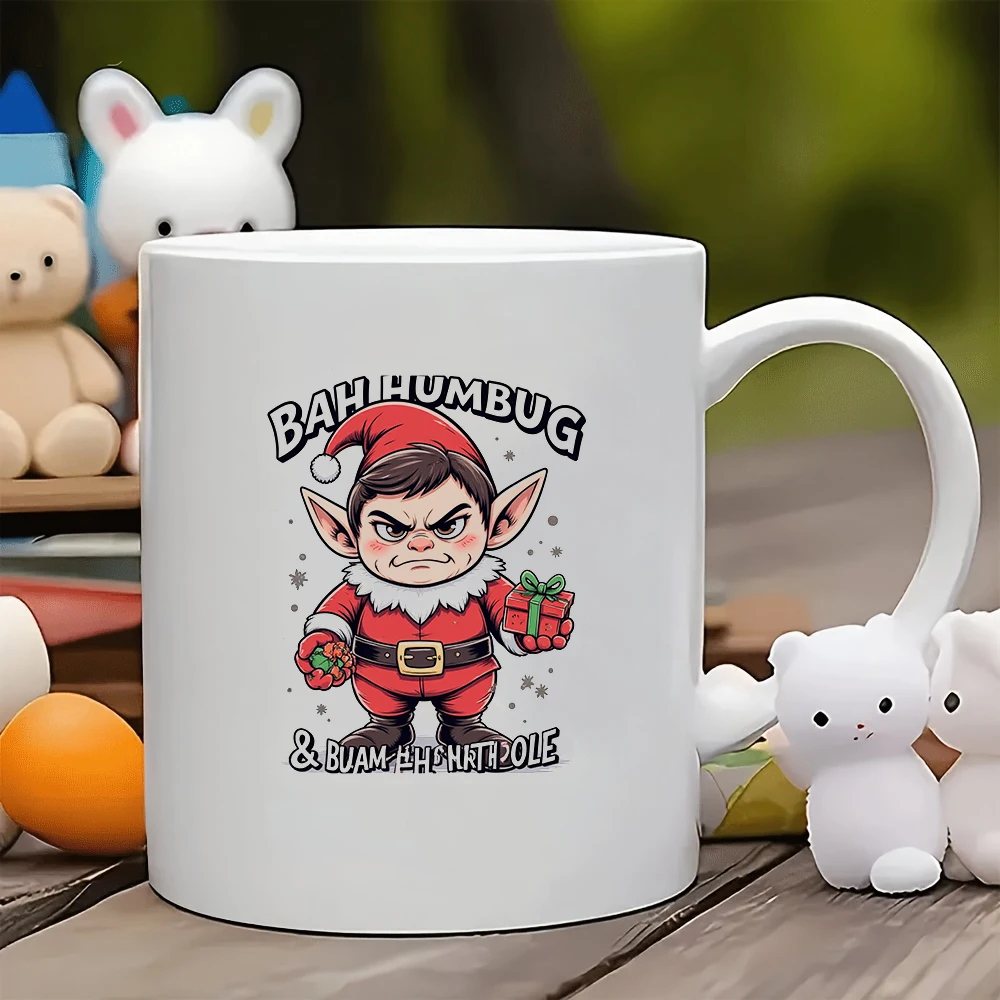 

11oz Cup + cartoon Santa Claus Elf Dwarf Cup BAH HUMBUG Christmas Gift Kids Cup Family Office Coffee Cup