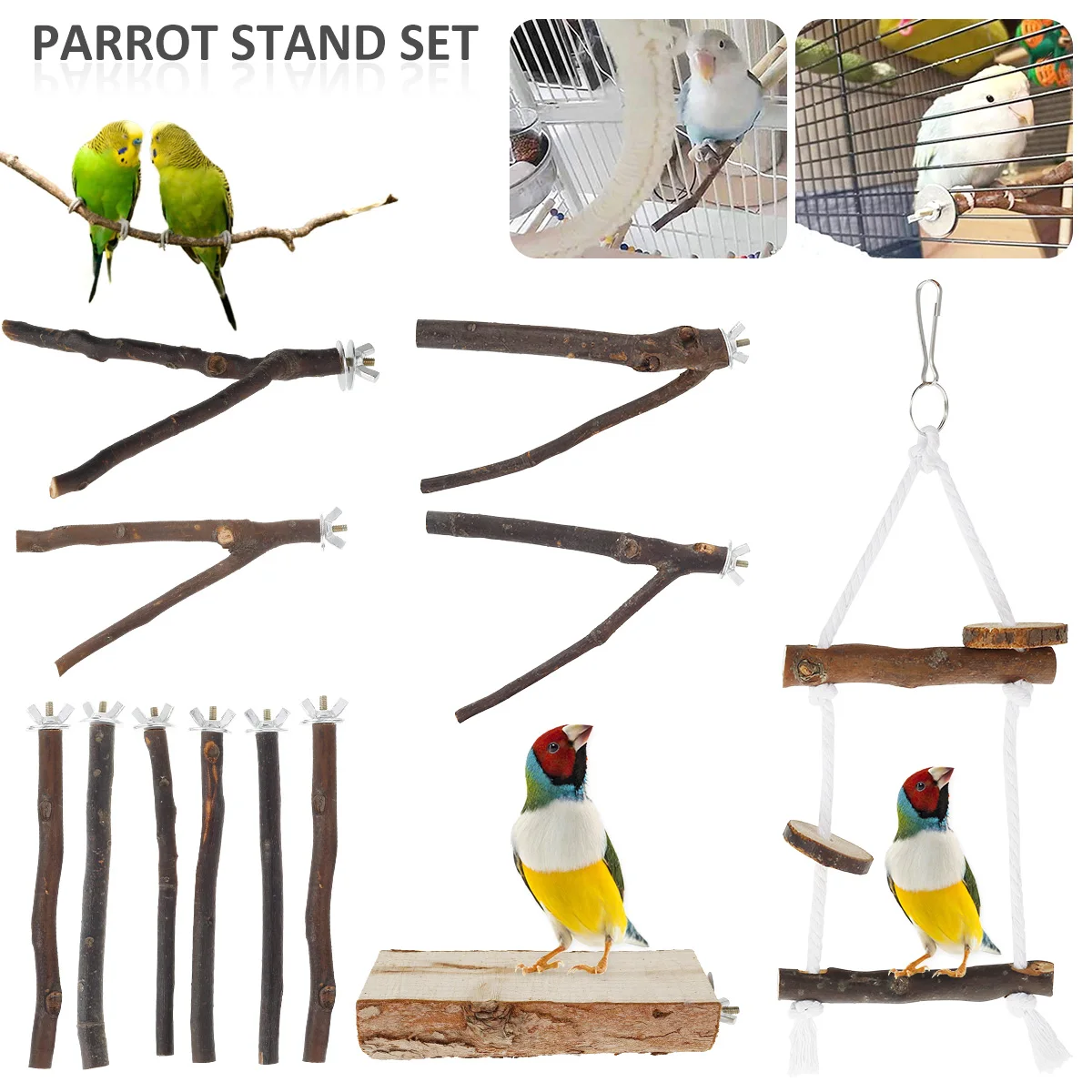 2/10Pcs Parrot Bird Perches Natural Wood Bird Standing Stick Parrot Perch Stand Platform Wooden Exercise Climbing Paw Grinding