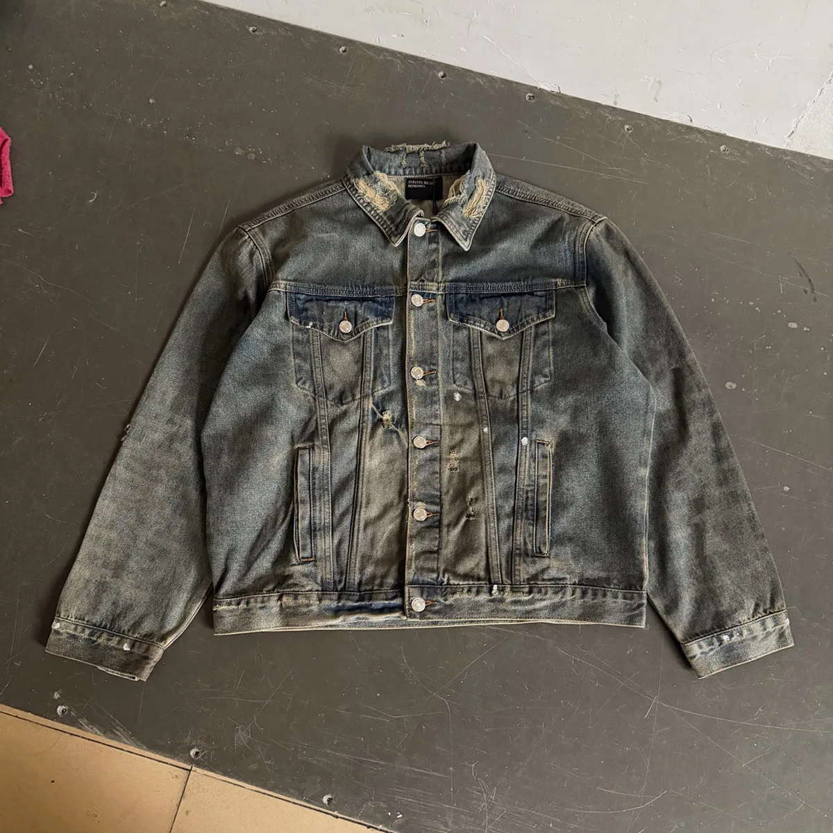 Frayed Distressed Retro Windbreaker Jeans Jacket for Men and Women Streetwear Patch Washed Pocket Denim Coat Oversized