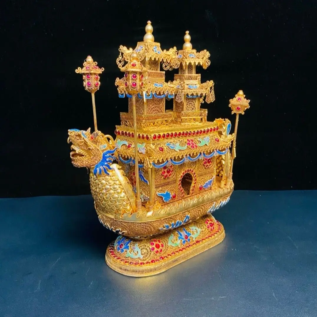 Dragon boat filigree craft antique collection ornament purely handmade