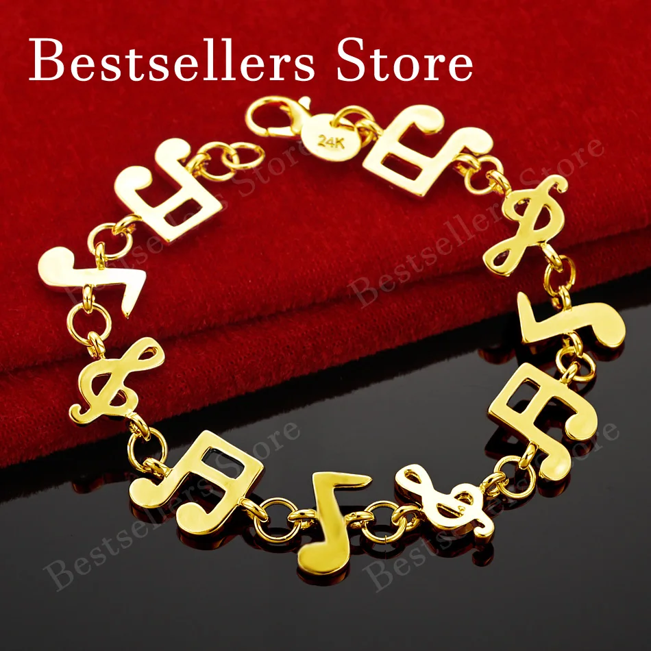 925 Sterling Silver 18K Gold Plated Delicate Music Note Bracelet Fashionable Women Wedding Jewelry Party Favor