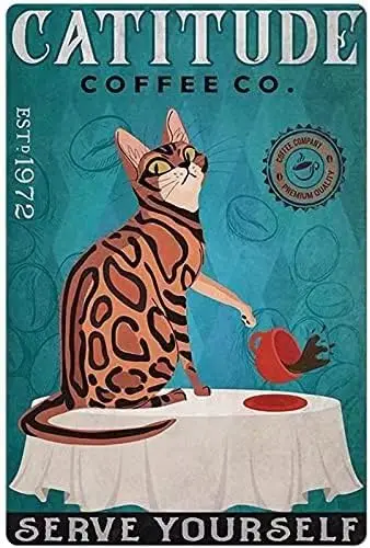 Tin Signs - Cat Wall Decoration,Serve Yourself,Metal Tin Sign Wall Sign Funny Home Vintage Art Decor Iron Painting
