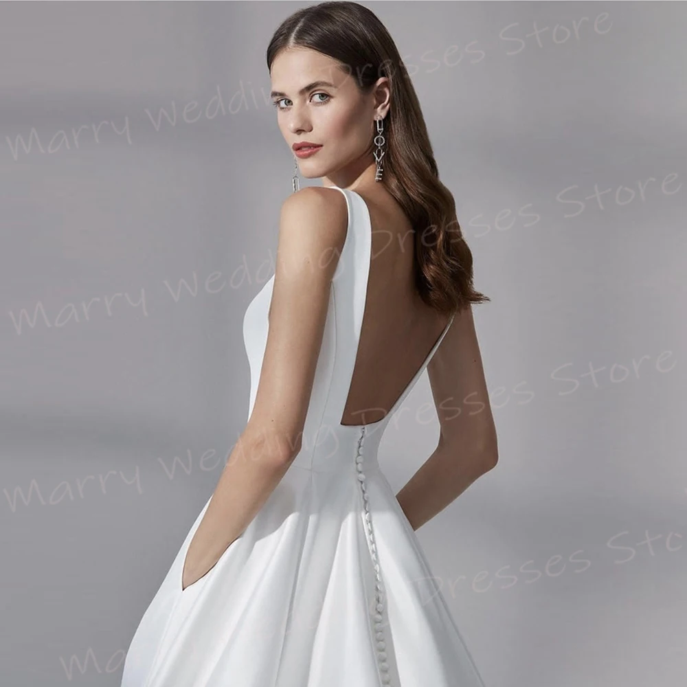 New Simple A Line abiti da sposa da donna colletto quadrato alla moda abiti da sposa affascinante senza maniche Backless Vestidos De Novia