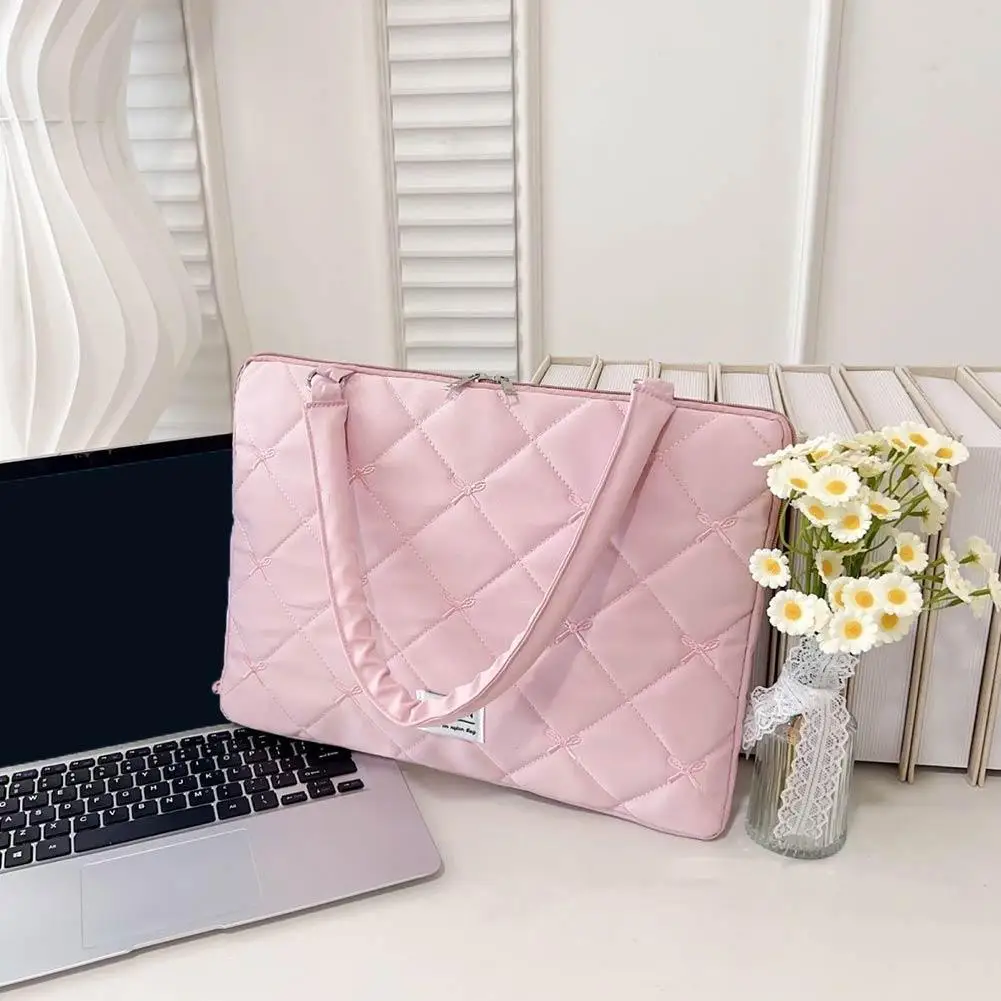 

3 цвета, портативная сумка для ноутбука с милой бантом и вышивкой, утолщенная сумка с внутренней подкладкой, портативный чехол для ноутбука, сумка