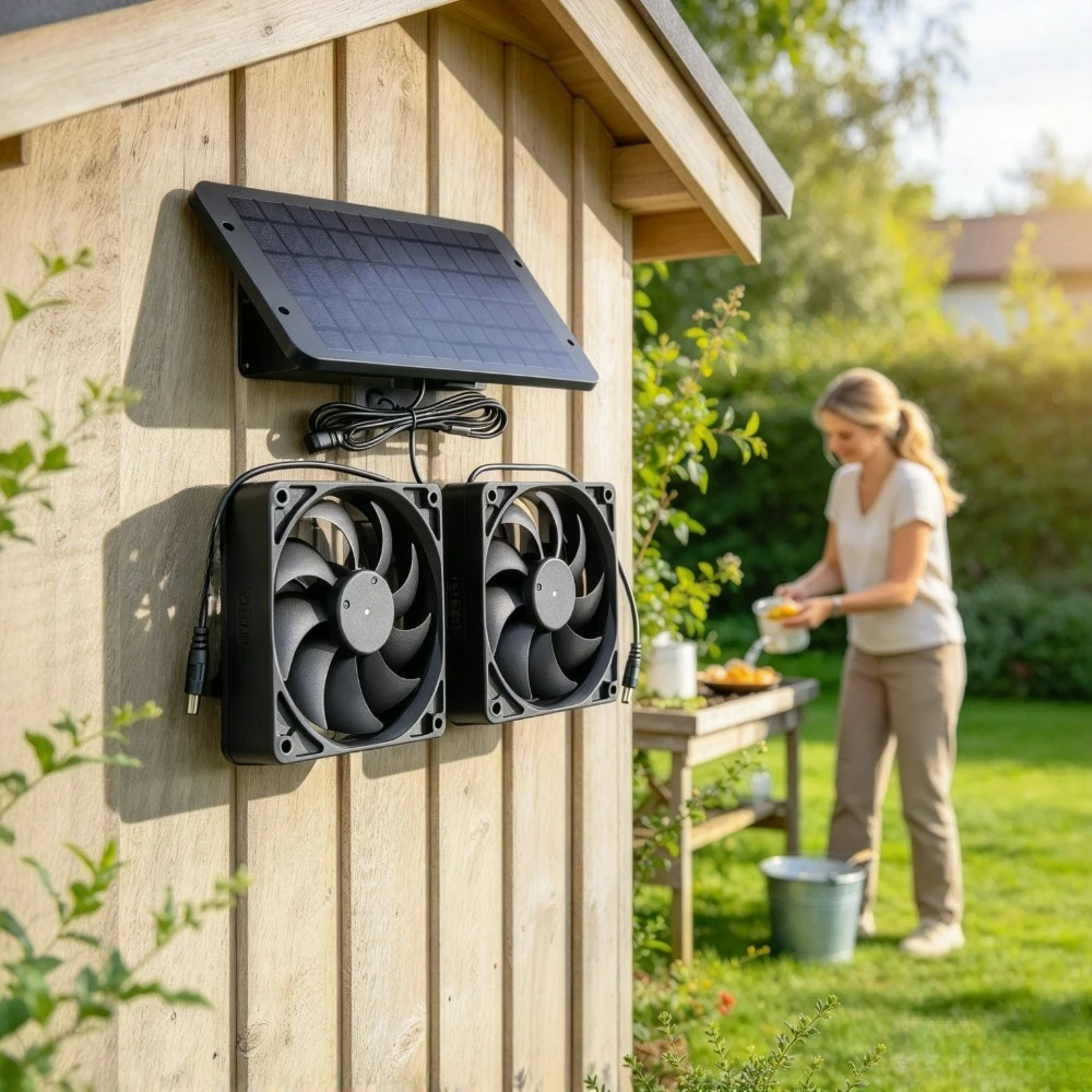 10W Solar Double Fan Waterproof Solar Panel Operated Air Cooler for Dog Kennel Chicken Coop Greenhouse RV Camper Pet Shed