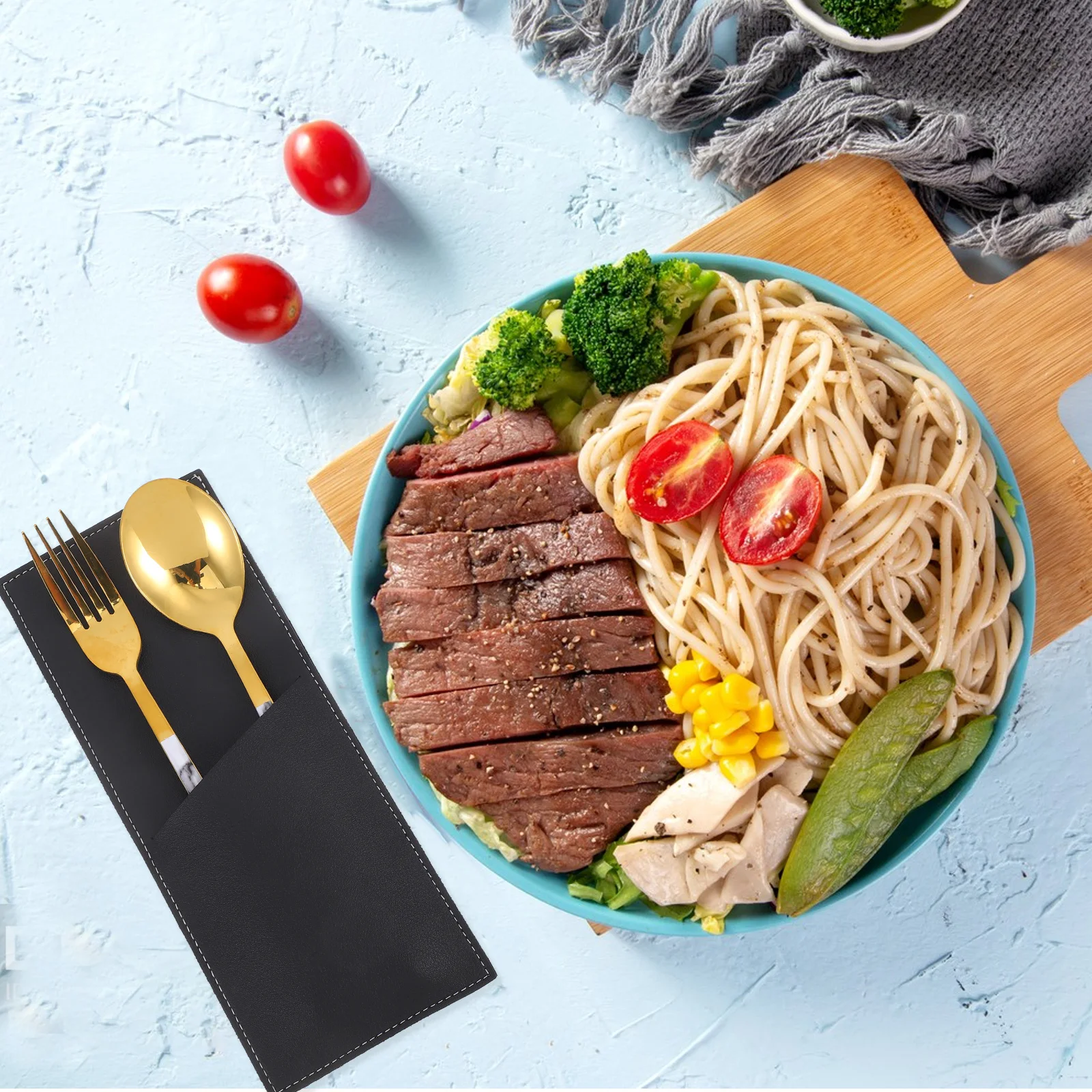 

Cutlery Storage Bag Silverware Pockets Knife Fork Black Fake Spoon Organizer Kitchen Utensil Bag Design