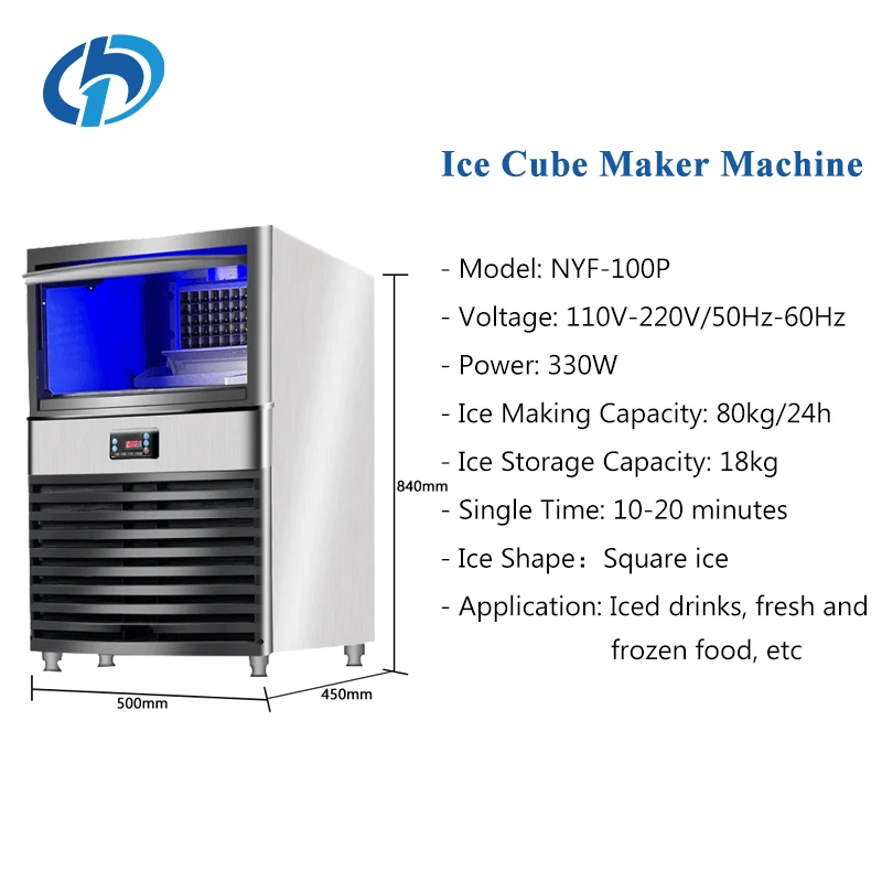 آلة صنع الثلج 80 كجم صانع كتل مكعبات الثلج آلة صنع الثلج التجارية الأوتوماتيكية لسعر الأعمال