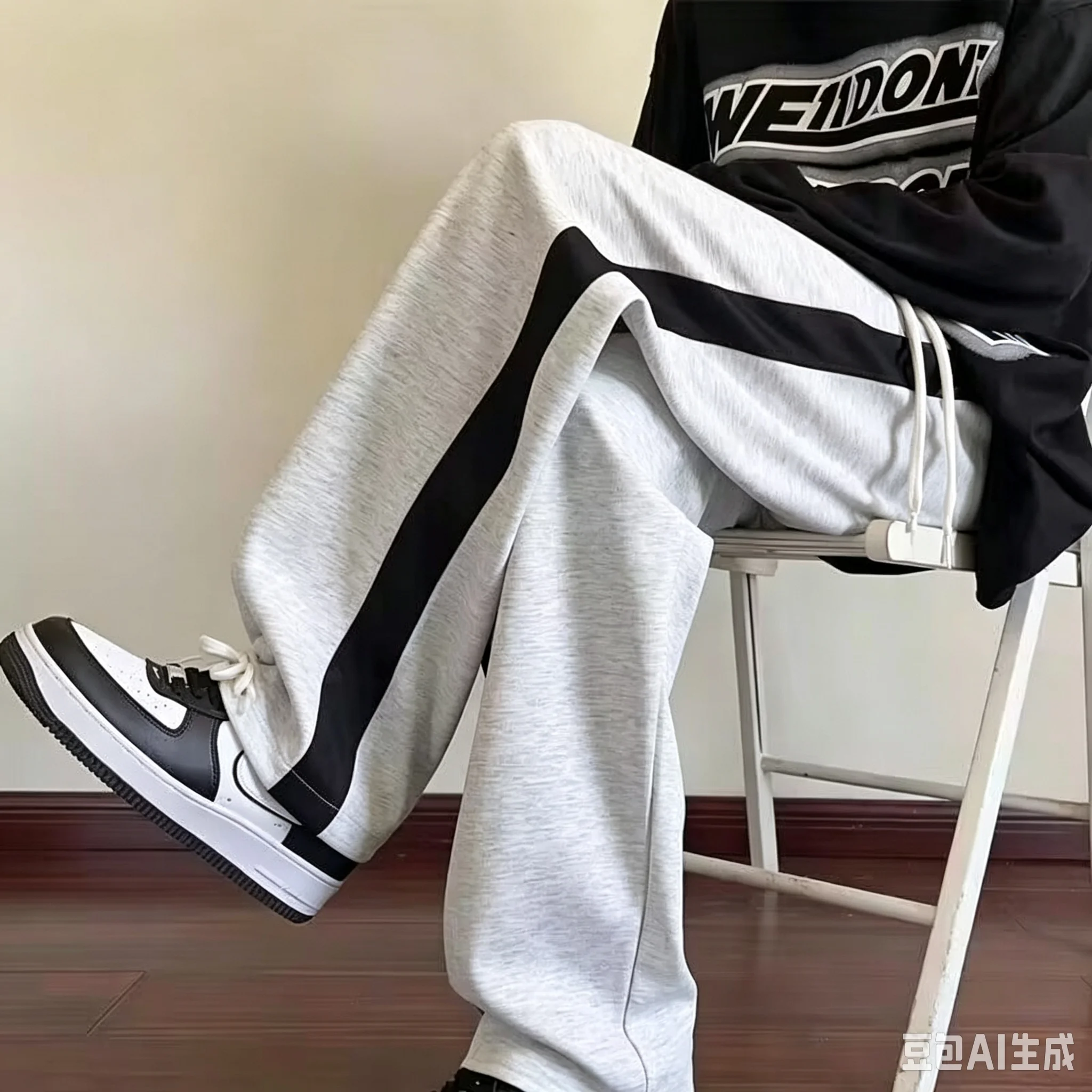 Unisex Schnelltrocknende Freizeithose mit Seitenkontraststreifen, Outdoor-Straight-Leg Hip-Hop-Streetwear-Sweatpants – Detail 5