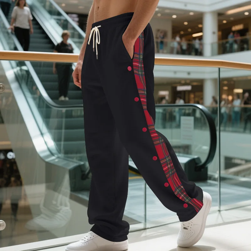

autumn and winter men's casual pants high street heavy weight loose simple splicing casual sports breasted sweatpants