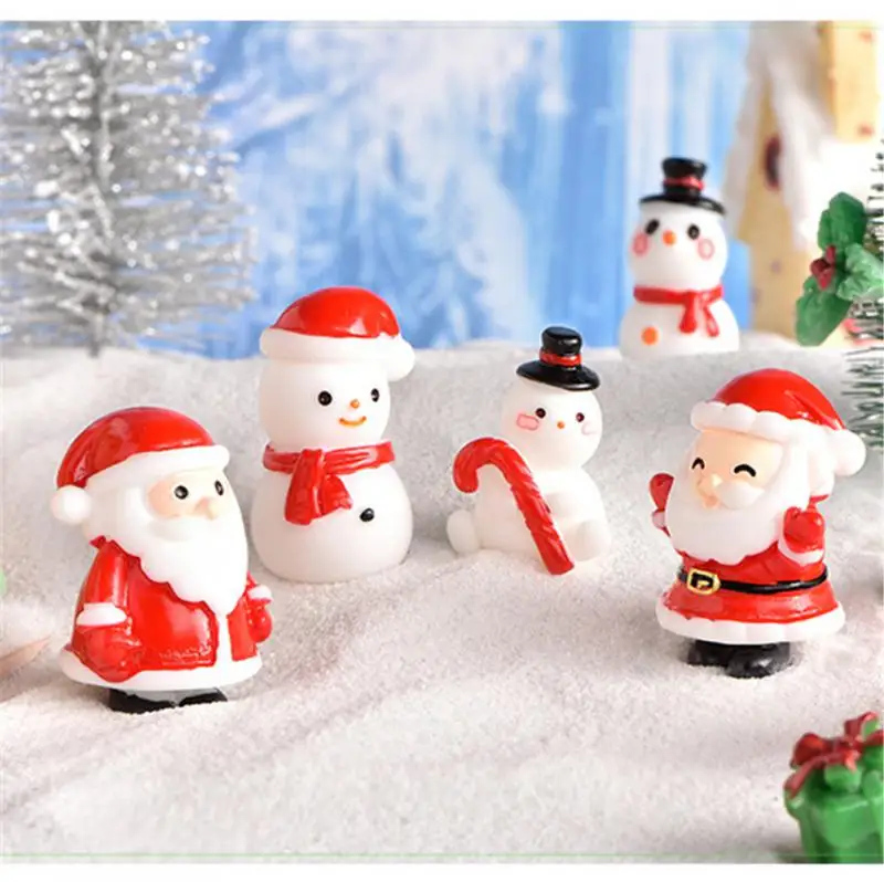 Christmas Micro-landscape Gardening Snow Scene Accessories Cane Snowman Santa Claus Sculpture Resin Ornaments