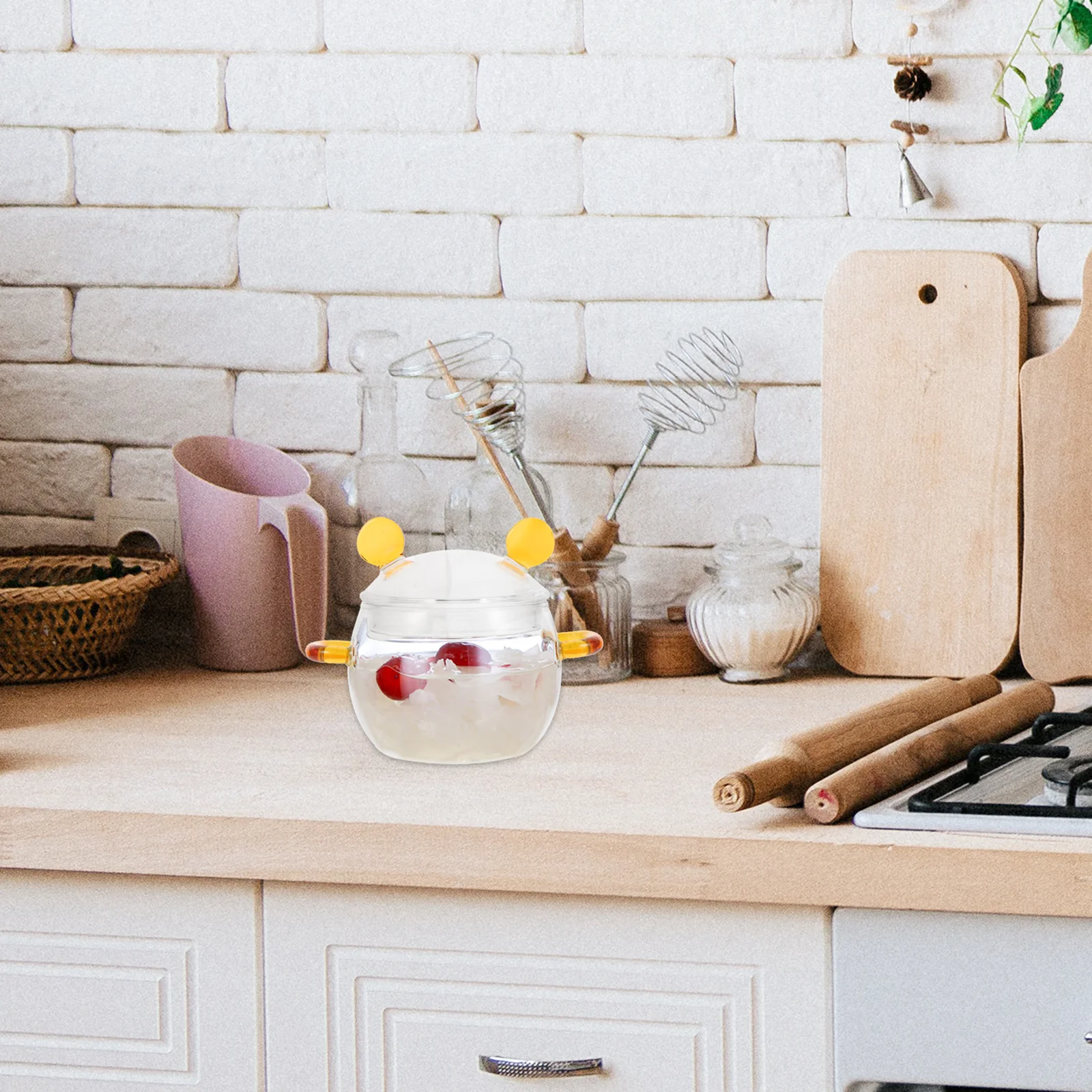 

400Ml Glass Soup Pot with Lid Double Handle Transparent Cookware for Ramen Pasta Soup Stew Home Kitchen Utensils Set