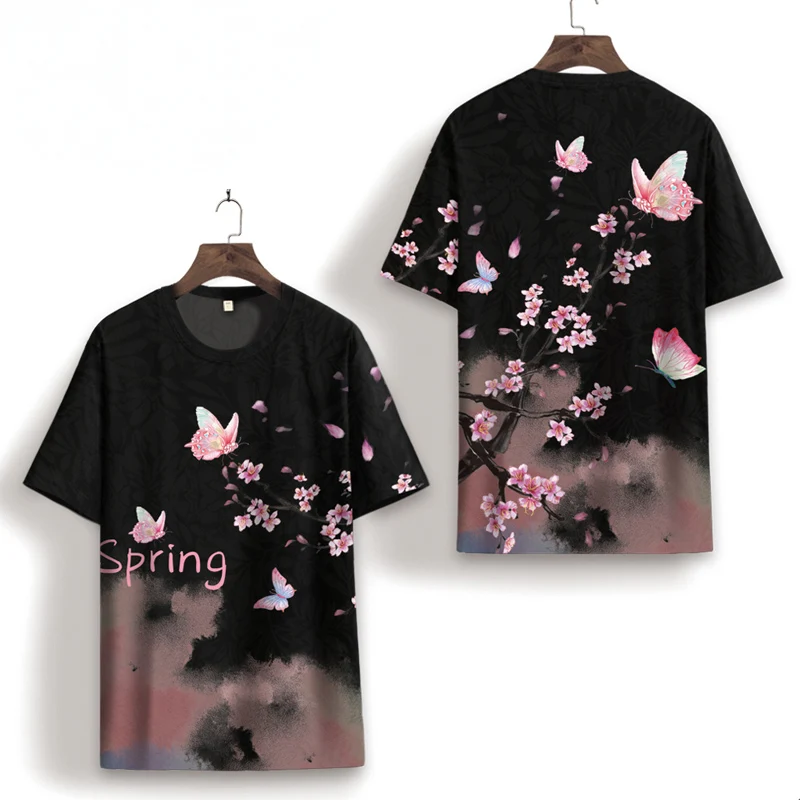 

Pink Butterfly Plum Blossom 3D Printing Short Sleeved Tees Tops Summer New Quality Silky Smooth Unisex T Shirt Men Oversized 7XL