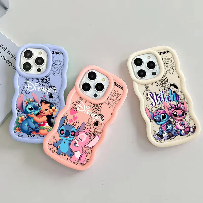 Funda de silicona Stitch Angel Lilo Candy Color con borde ondulado para iPhone 17 16 15 14 Plus 11 Pro Max 13 12 Mini Air 17E 16E