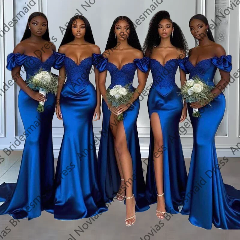 

Customized Long Mermaid Royal Blue Bridesmaid Dresses For Weddings Party Dress Off Shoulder Robes Invitee Mariage