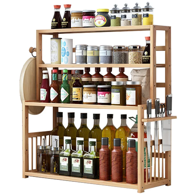 Kitchen organizer Shelf Simple Seasoning Shelving Multi-Layer Oil Salt Sauce Vinegar Storage Shelf Space wooden storage rack