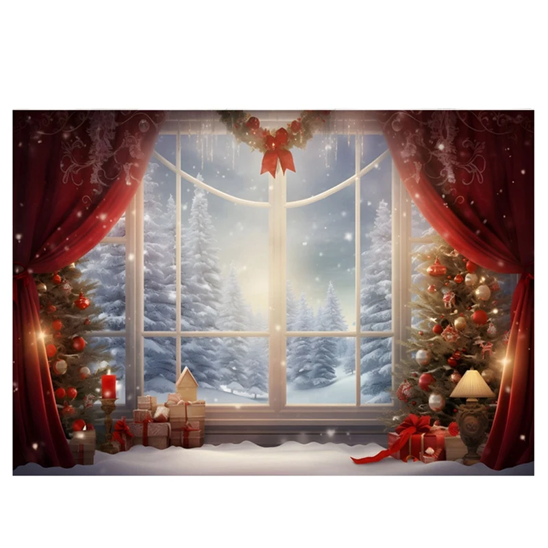 

210X150cm Christmas Background Cloth Christmas Window Children Photo Studio Photo Photography Backdrops,B Durable