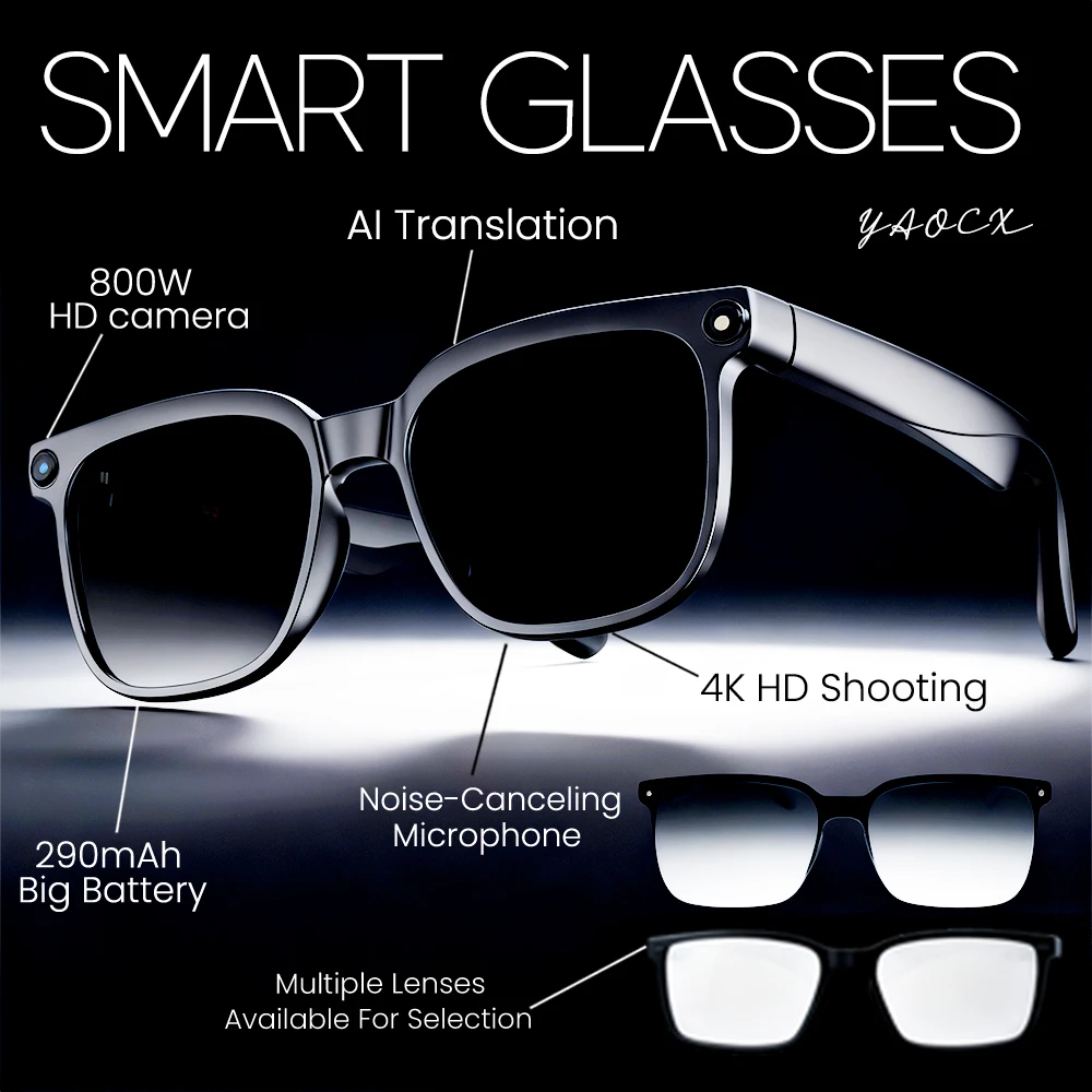 

2026 New 8MP Camera Video Recording Sunglasses AI Smart Glasses 100+ Languages Translation Bluetooth Call Music Play Men Women