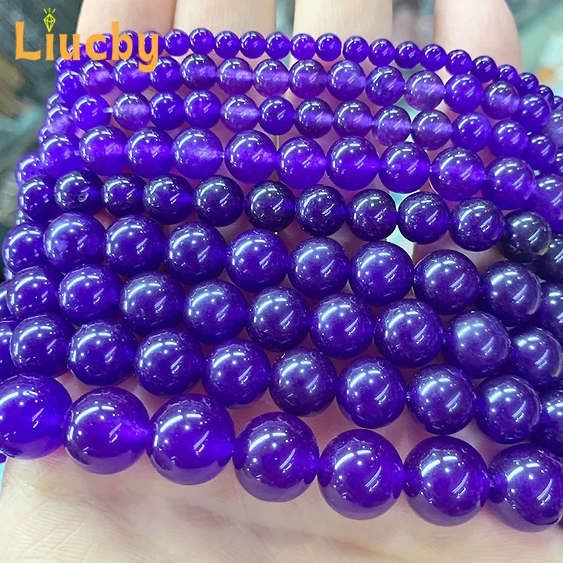 Naturstein-Jades, lila Kristall-Chalcedon-Perlen für die Schmuckherstellung, DIY-Ohrringe für Damen, Accessoires, dekorativ, 4/6/8/10/12/14 mm. – Detail 7