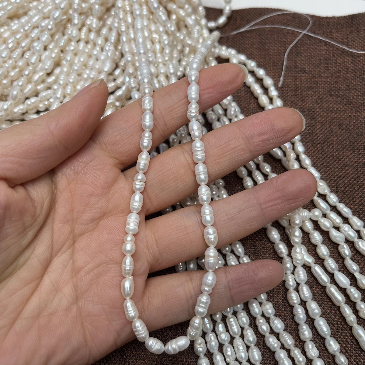 

4-5mm AA Threaded Fine Polished Rice Bead Natural Freshwater Pearl Jewelry Make DIY Necklace Bracelet Accessories Women Gift