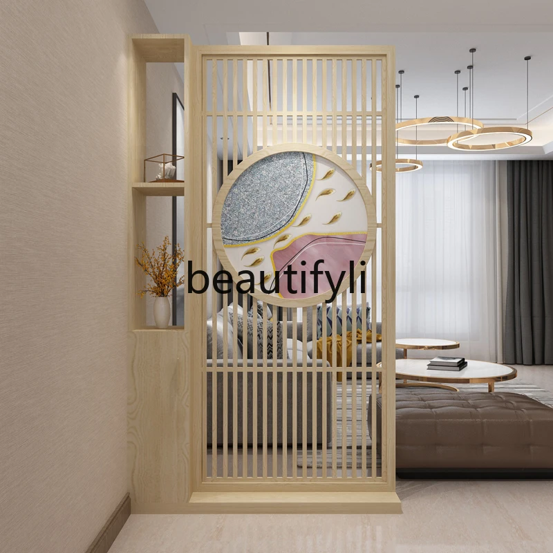 

Modern light luxury European round screen partition living room entrance entrance partition rack solid wood screen cabinet
