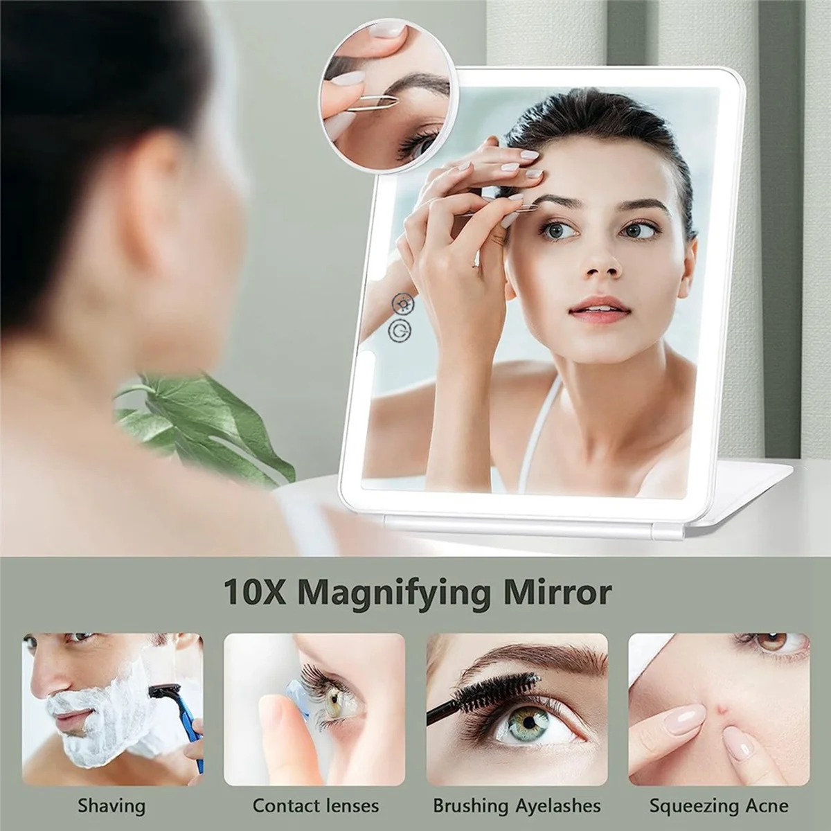 Miroir de maquillage de voyage avec loupe 10X, miroir de maquillage 4.2 de voyage, 3 éclairages de documents, accessoires pour femmes