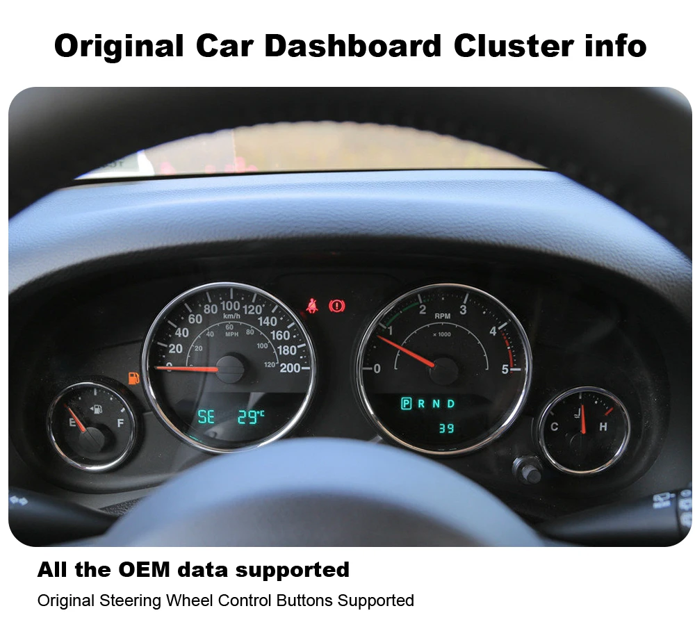 Ulepszona wersja Android 12,3-calowy wyświetlacz Lcd na desce rozdzielczej samochodu z prędkościomierzem dla Jeep Wrangler 2007-2015 Wyświetlacz Lcd na desce rozdzielczej samochodu