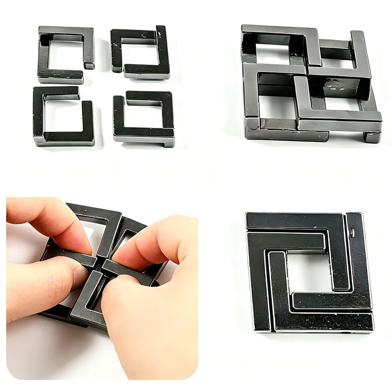 Disentanglement Metal Puzzles SiFang Suo Easy Level Problem Solving Toys Magic Baffling Brain Challenges for Adults & Kids