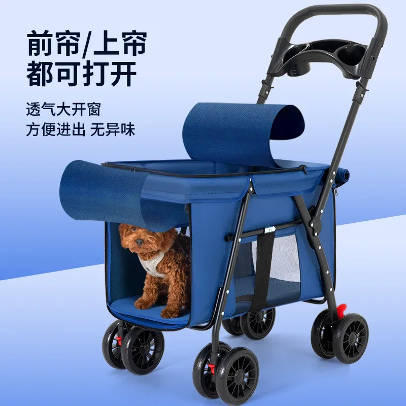 Carrinhos portáteis dobráveis para animais, Travel Dog Trolley, 4 rodas para cães médios, Luxo