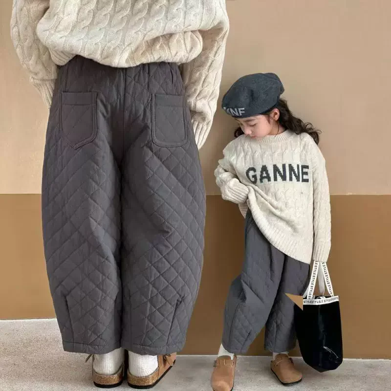 Winter Girls Warm Quilted Pants Children Padded Coldproof Trousers Kids Thick  Pants Teen Loose Solid Sweatpants 3-12 Years
