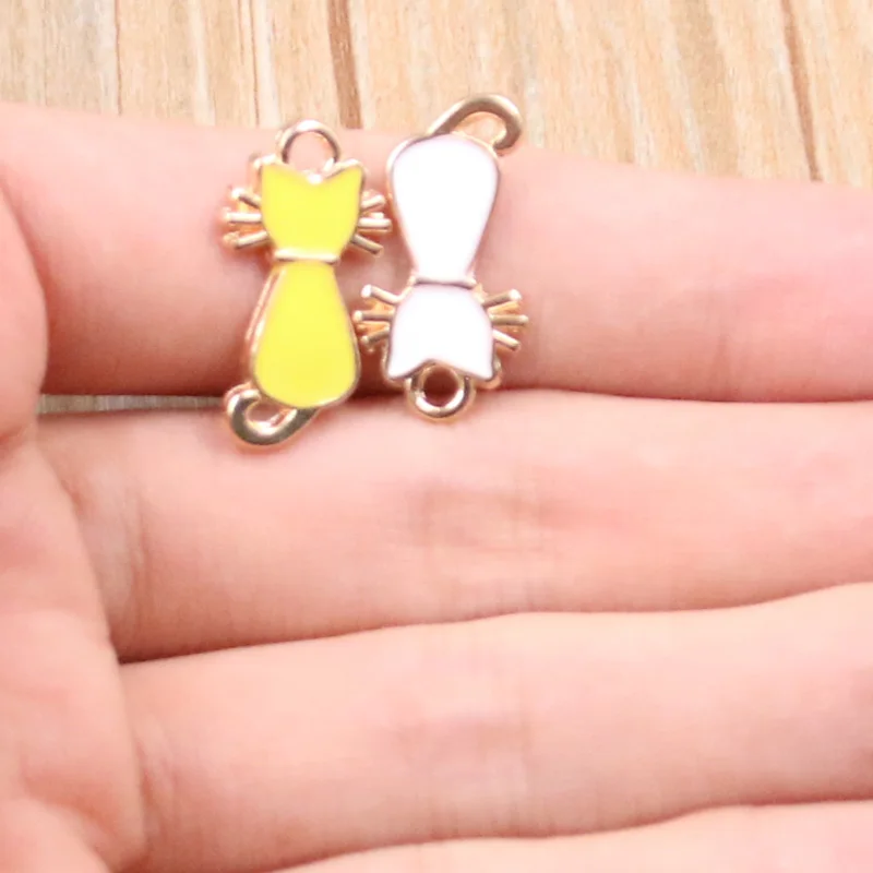 20Pcs 8 Color 12x22MM Alloy Metal Drop Oil Cat Charm Animal Cute Kitten Pendant For DIY Bracelet Necklace Jewelry Making