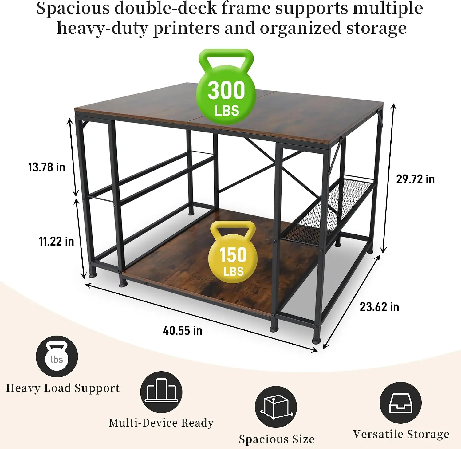Upgraded 3D Printer Stand, Large 3D Printer Filament Storage Rack for Home Office, 2-Tier Under Desk 3D Printer Table Desk with