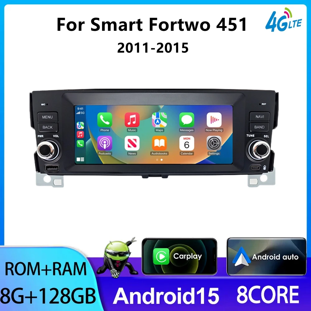 YAYP Kabelloses CarPlay Android Auto Radio für Smart Fortwo 451 2005 - 2015 Auto Intelligente Systeme RDS BT DSP 2 din GPS Autoradio