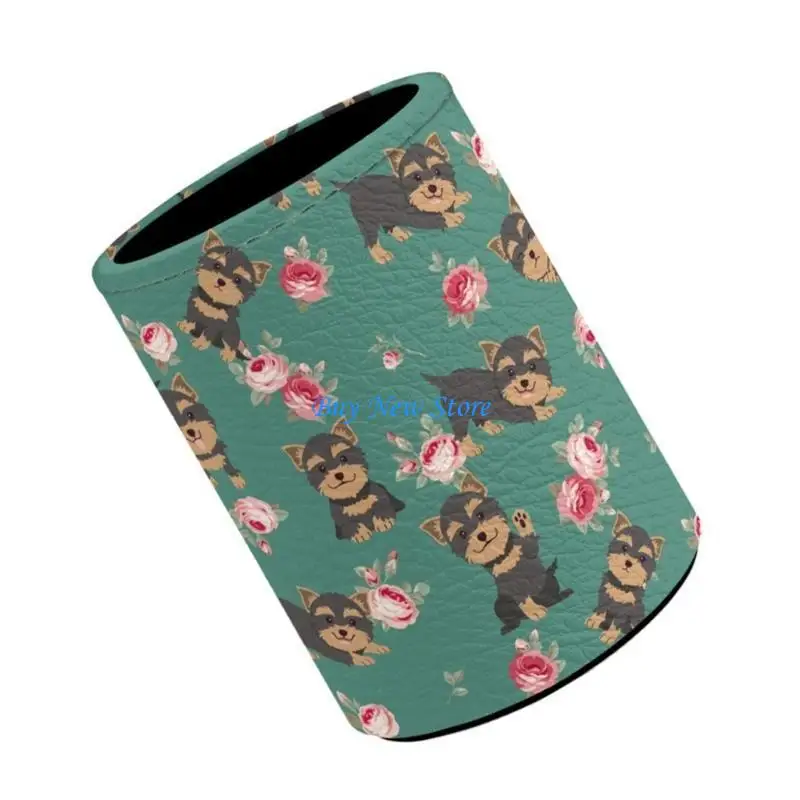 

20CE Floral Pen Pencil Holder PU Leather Pen Cup Cylinder Pen Holder Desk