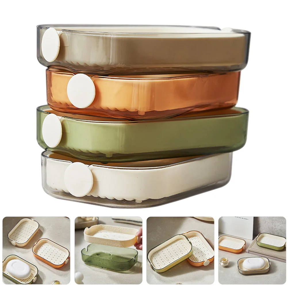 

4pcs Double Layer Drainable Holder Imitation Marble Bathroom Storage Box Decorative Dish Simple Soap Box Plastic Soap Container