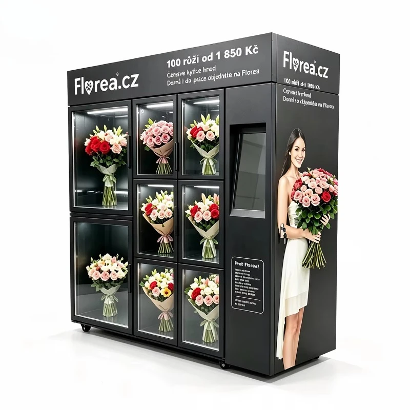 Wholesale Flower Vending Machine Display Flower Locker 8 Pcs Capacity 1 Year Warranty Stainless Steel Custom Graphics 24