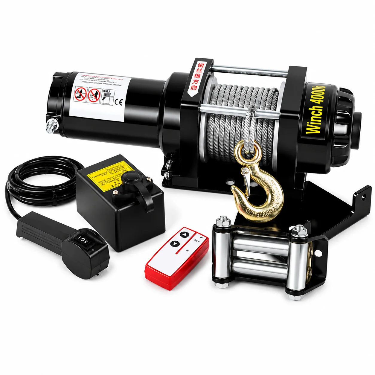 4000lbs 12V 24V Electric Wire Rope Winch Self-locking for Off-Road Vehicles Folding Jib Crane Lifting Recovery Towing Power Tool