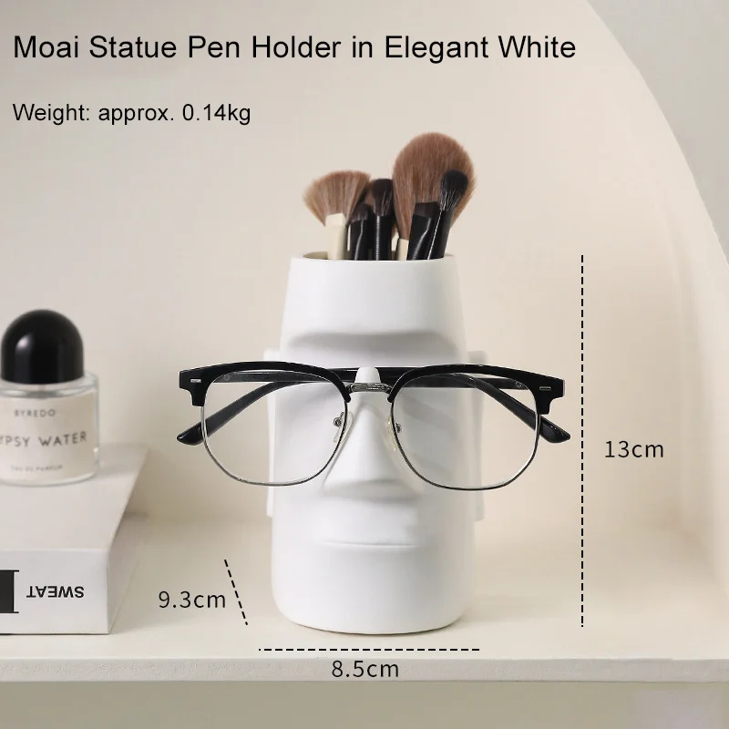 Moai Statue Eyeglass Holder & Desk Organizer, Multi-Functional Home/Office Decor With Pen Storage