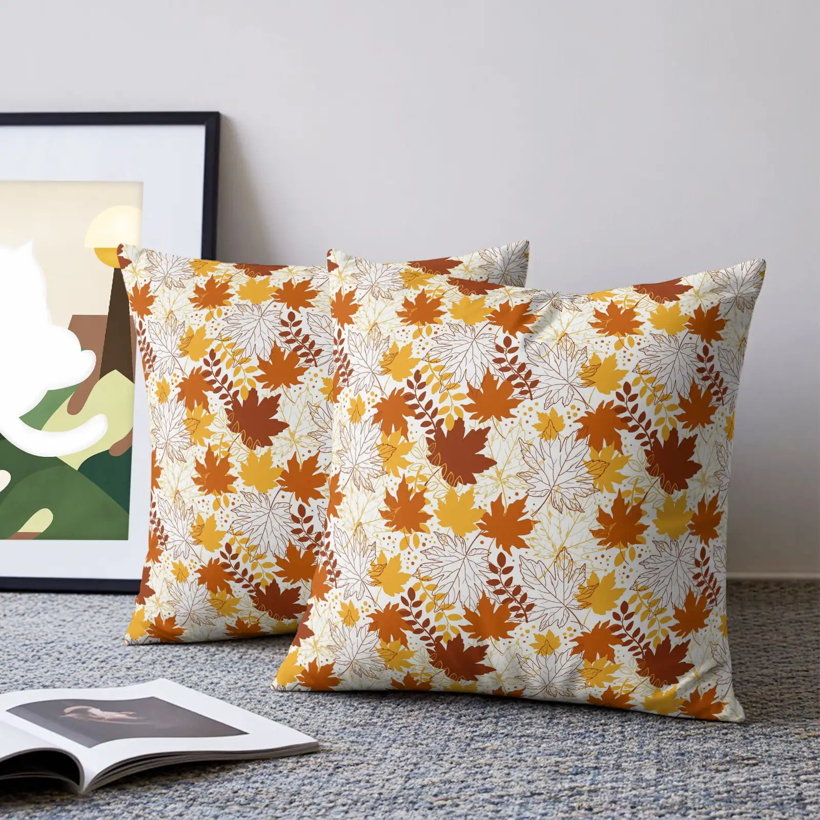 Pillow Covers Set of 2, Maple Leaves Fall Throw Pillow Covers Decorative Couch Cushion Cover, Thanksgiving Autumn Plants