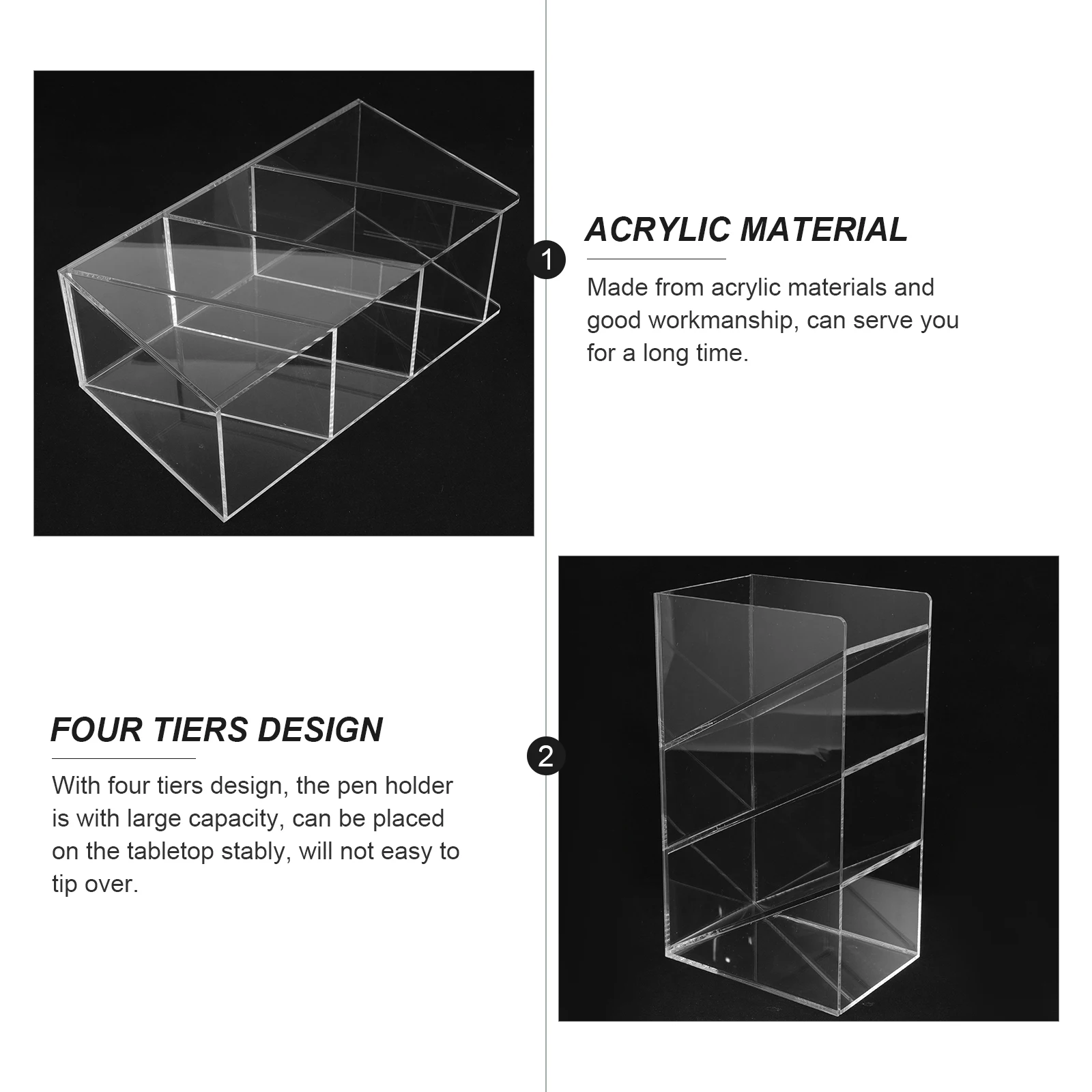 

Acrylic Pen Holder 4 Layers Transparent Desk Organizer Storage Pencil Cup Student Office Supplies Stationery Holder