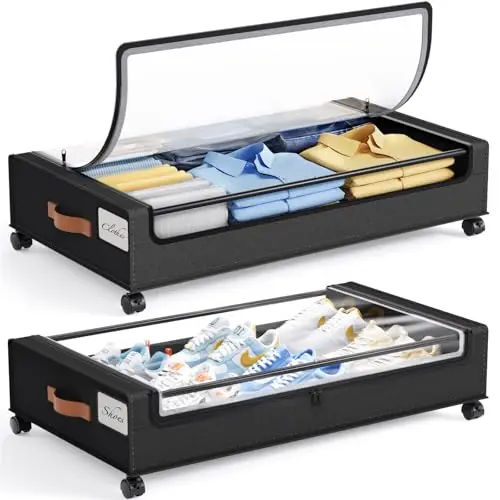 

Контейнеры для хранения под кроватью Yecaye 60 л на колесиках, 2 шт., контейнеры для хранения обуви под кроватью с прозрачным окном и крышкой