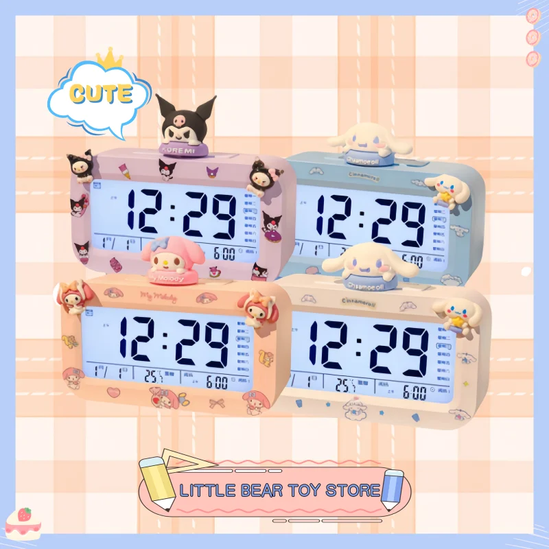 ขายร้อนการ์ตูน Sanrio Kuromi Cinnamoroll My Melody Pochacco นาฬิกาปลุกอิเล็กทรอนิกส์เดสก์ท็อปนักเรียนนาฬิกา Self Disciplin ของขวัญ