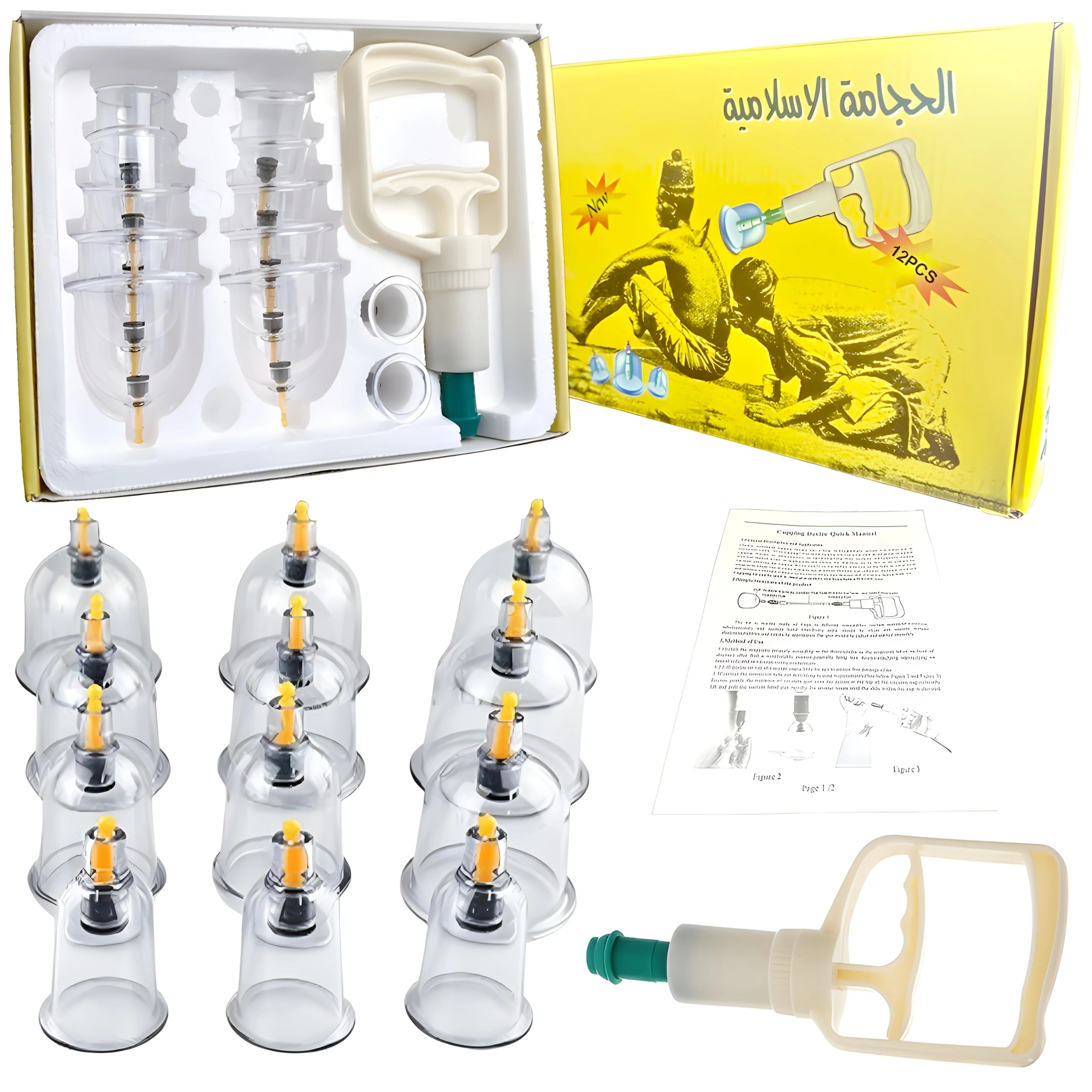 12-teiliges Schröpfset mit Handpumpe und detailliertem Schröpfhandbuch für Verschiedene Größen von Vakuum-Schröpfköpfen - Massage-Schröpfen